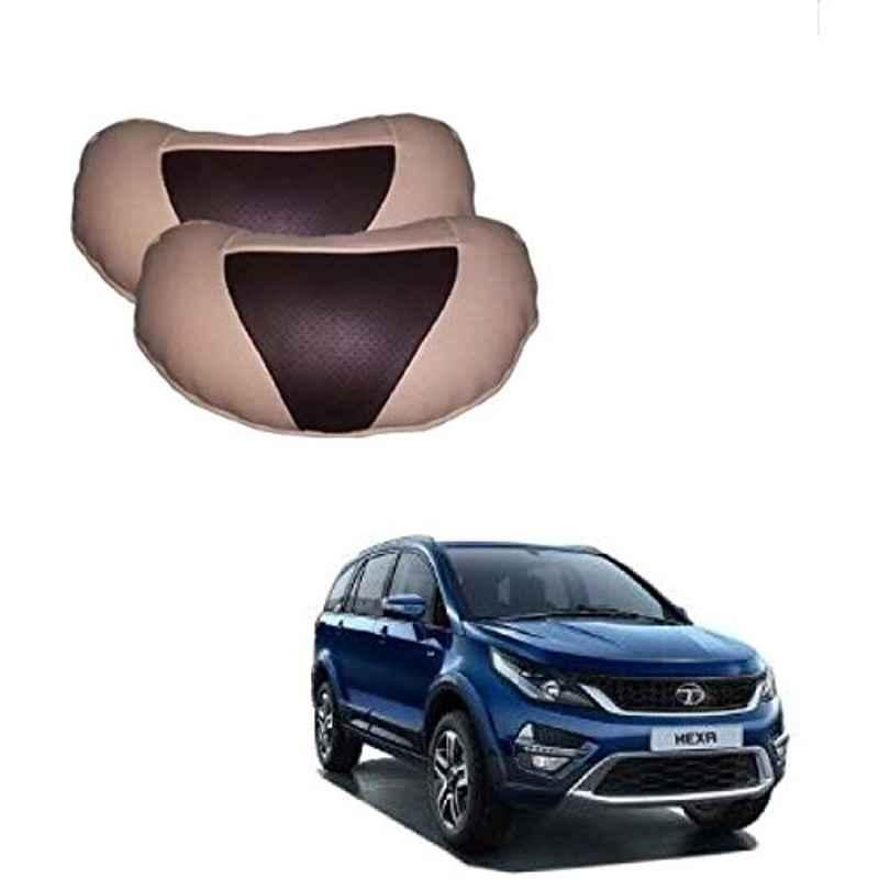 Kozdiko 2 Pcs Beige & Brown Car Neck Rest Cushion Pillow Set for Tata Hexa