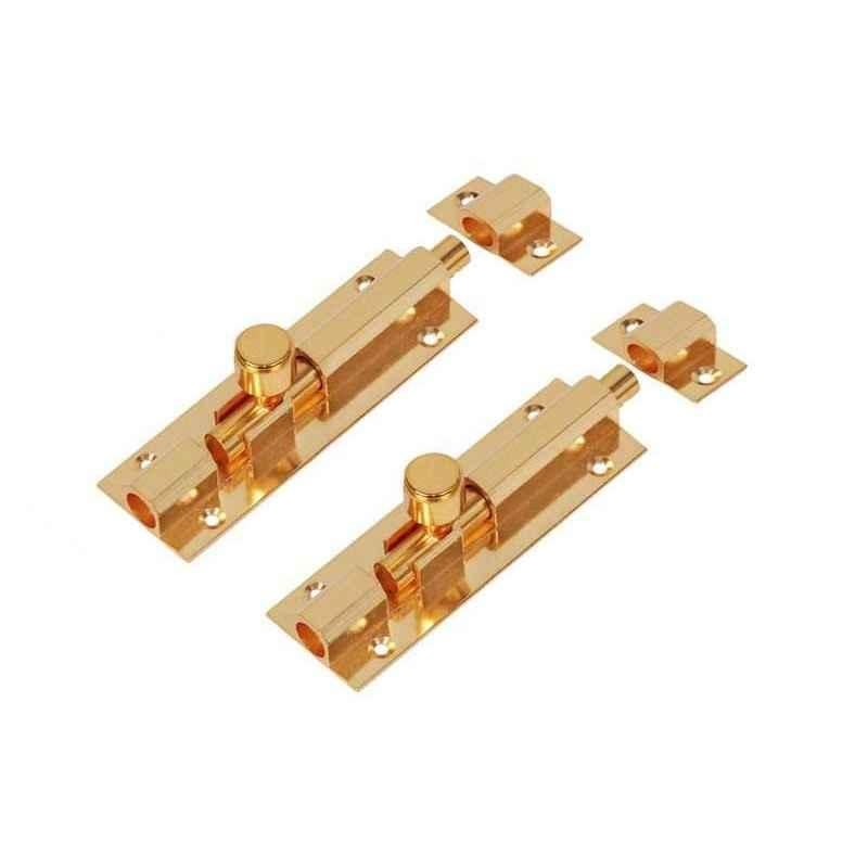 Smart Shophar 4 inch Brass Gold Hex Tower Bolt, SHA10TW-HEX-GL04-P2 (Pack of 2)