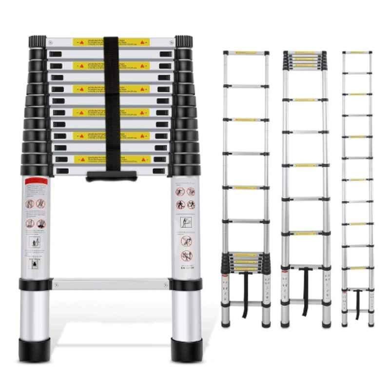 Equal 150kg 15 Steps 19.5ft Aluminum Silver Extension Telescopic Ladder, EALT-060