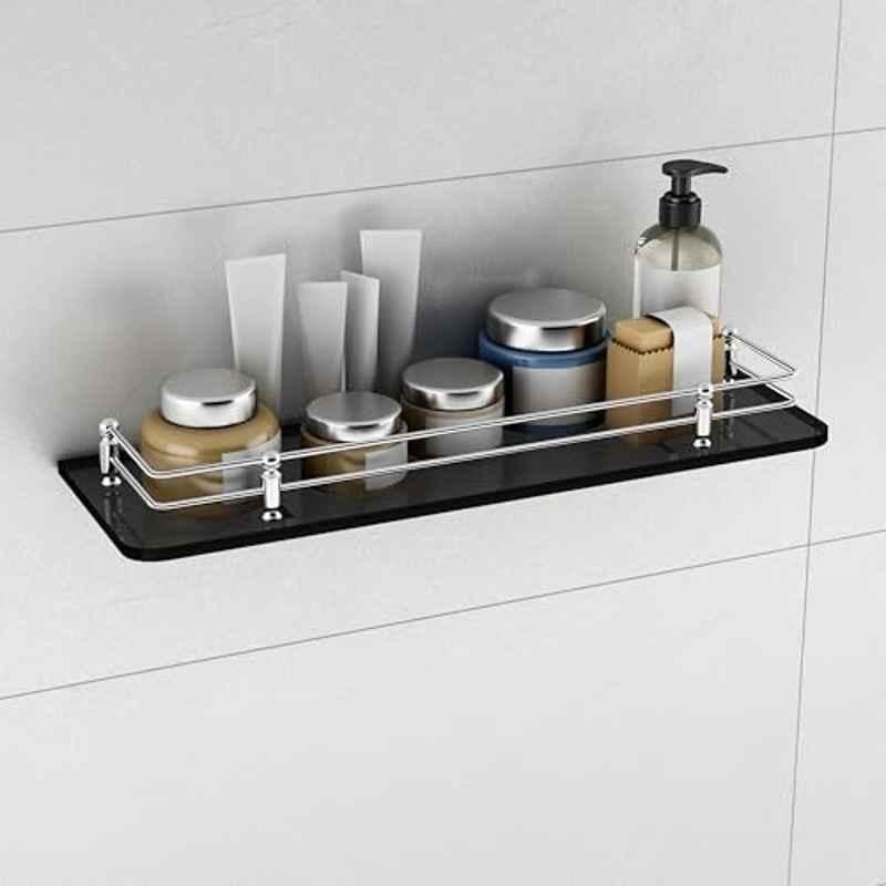 Plantex Premium Black Glass Shelf for Bathroom/Kitchen/Living Room Bathroom Accessories Polished, 18x6 inch