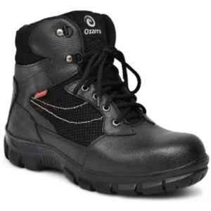 Ozarro Leather Steel Toe Black Safety Shoes, S4444, Size: 7
