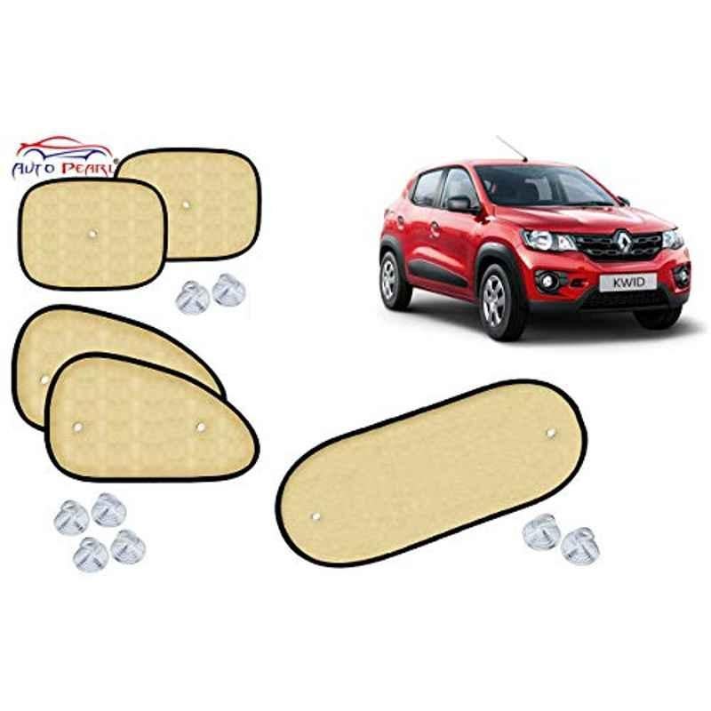 Auto Pearl 5 Pcs PVC & Mesh Beige Window & Rear Sun Shade Set for Renault Kwid 2018