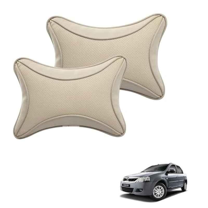 Kozdiko 2 Pcs Memory Foam & Polyester Beige Dots Car Neck Rest Pillow Set for Mahindra Verito, XNVJVHGJFH260