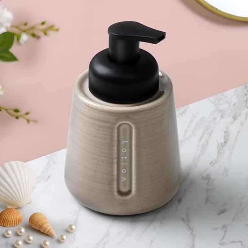 Plantex 300ml Ceramic Beige & Black Soap Dispenser for Wash Basin & Kitchen, APS-NZBA-429