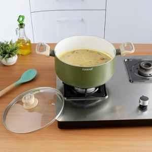 Cookaid Velora 3.9 Litre 22cm Aluminium Olive Green Non Stick Ceramic Coated Casserole with Glass Lid, CKD-CC-CS22-36