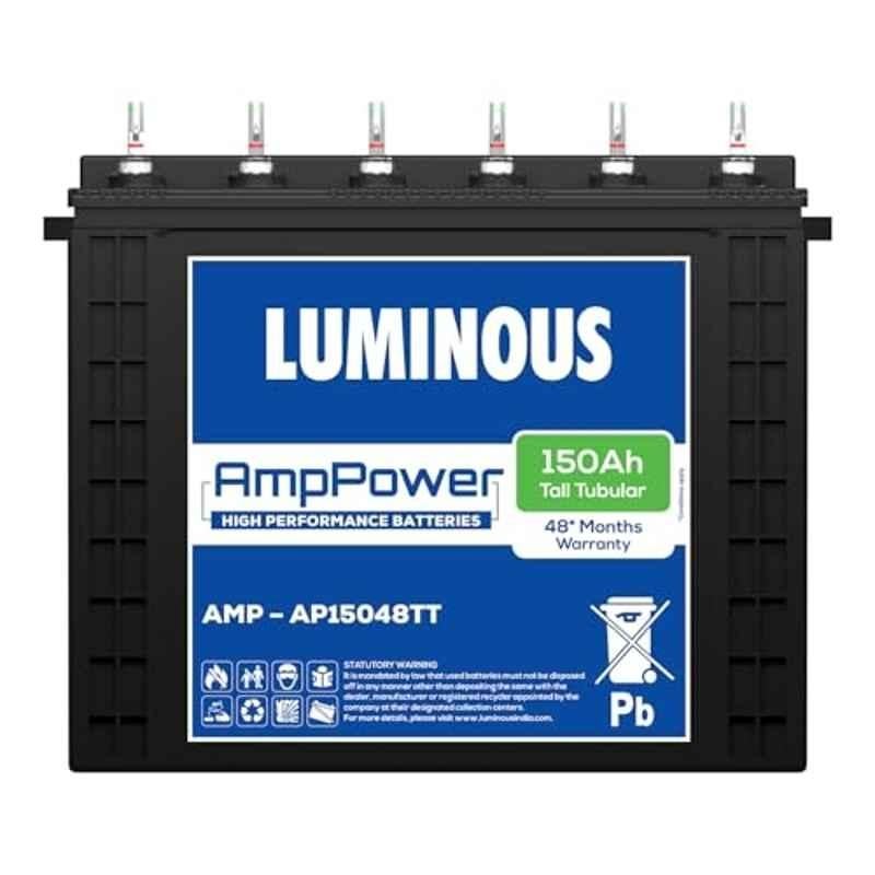 Luminous AmpPower AP15048TT 150Ah Tall Tubular Inverter Battery with 48 Months Warranty for Homes, Shops & Offices, F1160Q912150