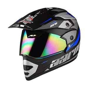 Aaron Motocross ABS Matte Black & Blue Full Face Helmet with Bluetooth Kit, Size: Medium