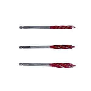Jon Bhandari 3 Pcs Four Slot Hex Shank Twist Bore Hole Auger Drilling Bit Set for Woodworking, Soft Metal & Plastic, 4S1