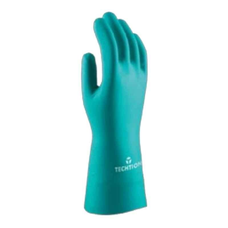 Techtion Storm Chempro Chlorinated Unsupported Flock Lined Nitrile Safety Gloves, Size: L, Green