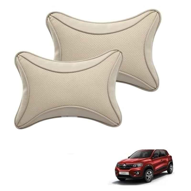 Kozdiko 2 Pcs Memory Foam & Polyester Beige Dots Car Neck Rest Pillow Set for Renault Kwid, XNVJVHGJFH149