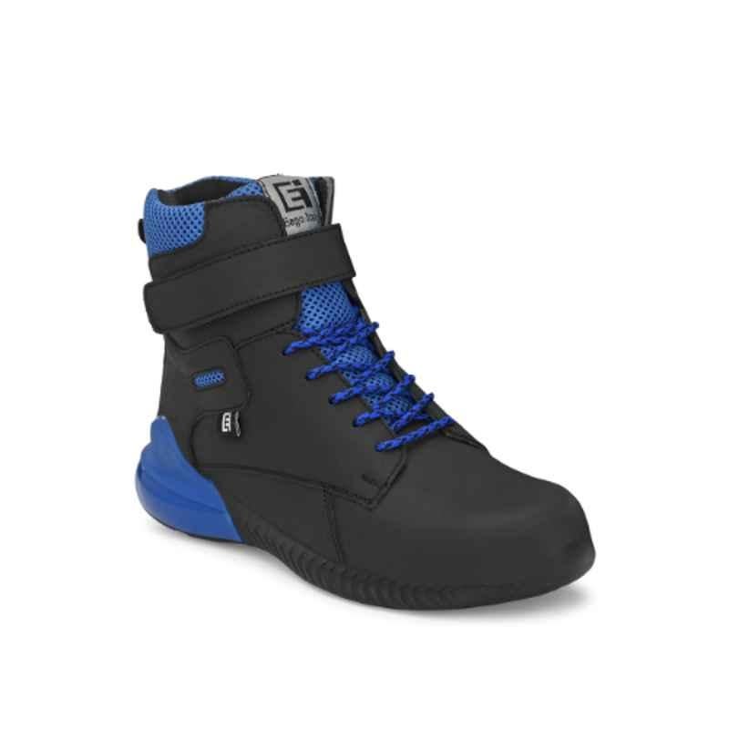 Eego Italy Leather Steel Toe Black & Blue Work Safety Boots, Size: 9, WW-92