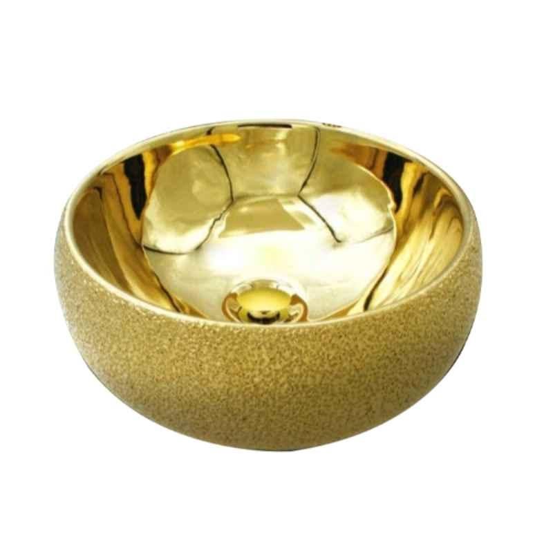 Bassino Art 40x40x15cm Ceramic Golden Metallic Finish Round Wash Basin, BTT-1171-E