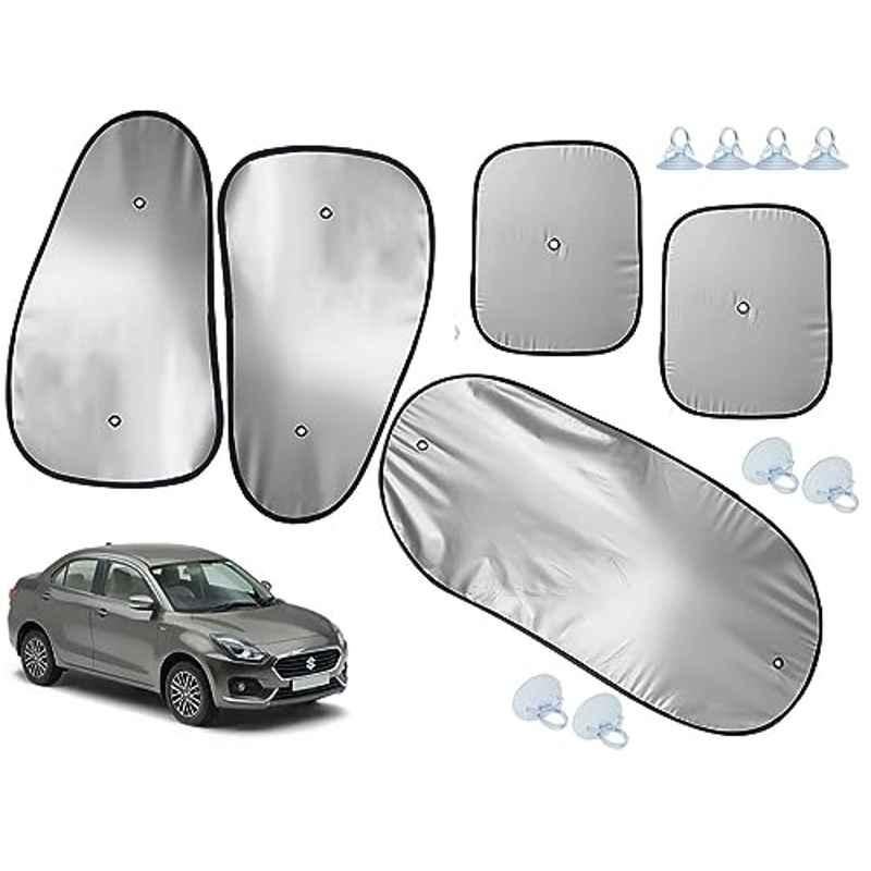 Auto Pearl 5 Pcs Polyester Black & Silver Window & Rear Sun Shade Set for Maruti Suzuki Swift Dzire 2020