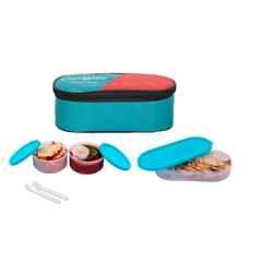 Carrolite 650ml 3-in-1 Blue & Red Plastic Lunchbox, Syan_P-19 (Pack of 2)