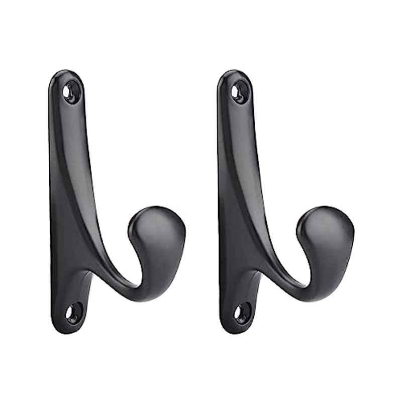 Screwtight 3.5x1x1.8 inch Zinc Black Hat & Coat Wall Hook, Z181407BLK-2 (Pack of 2)
