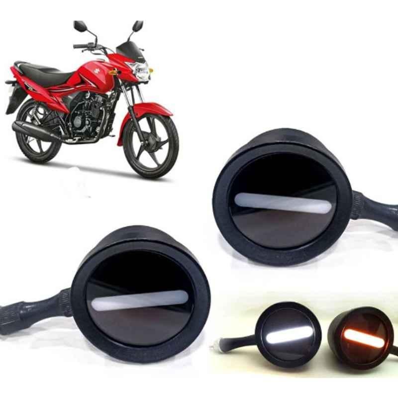 Auto Pearl 2 Pcs 12V Black Bike Front LED Indicator Light Set for Suzuki Hayate, F364
