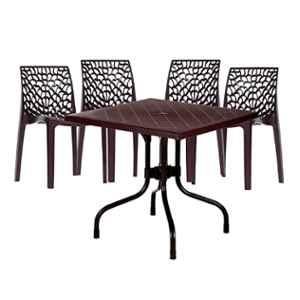 Supreme Olive Plastic Brown Dining Table with 4 Pcs Chair Set, SUPOLIVWEBBWN26