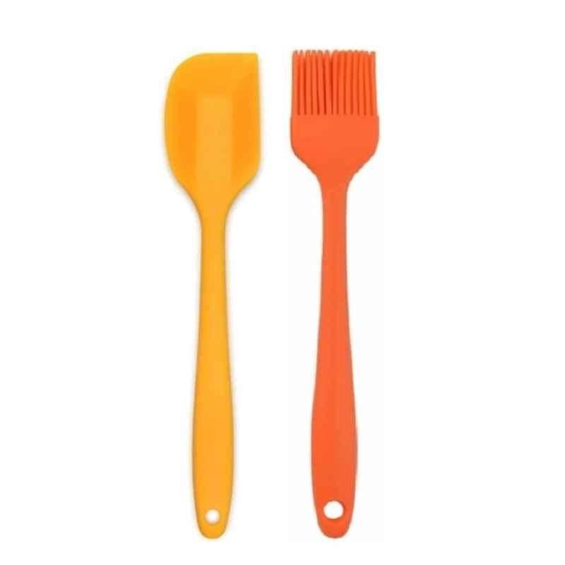 Khushi Udyog 2 Pcs 21x5cm Silicone Multicolour Spatula & Pastry Brush Set