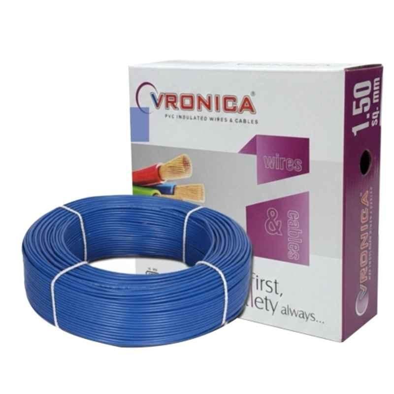 Vronica 1.5 Sqmm PVC Insulated Single Core Blue House Wire, Length: 90 m