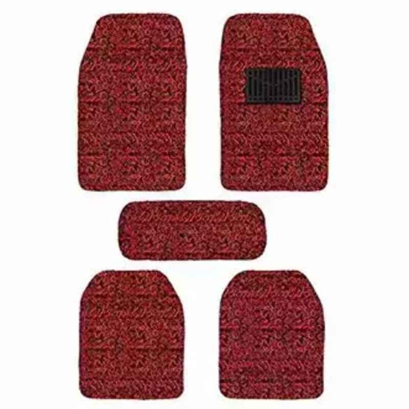 Auto Beast 5 Pcs 12mm PVC Grass Red & Black Car Floor Mat Set for Tata Indigo CS