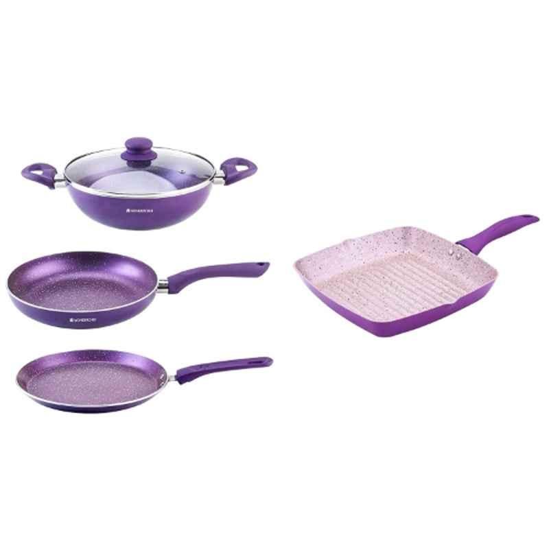 Wonderchef 3 Pcs Purple Aluminium Orchid Non Stick Induction Base Cookware Set, 63153377