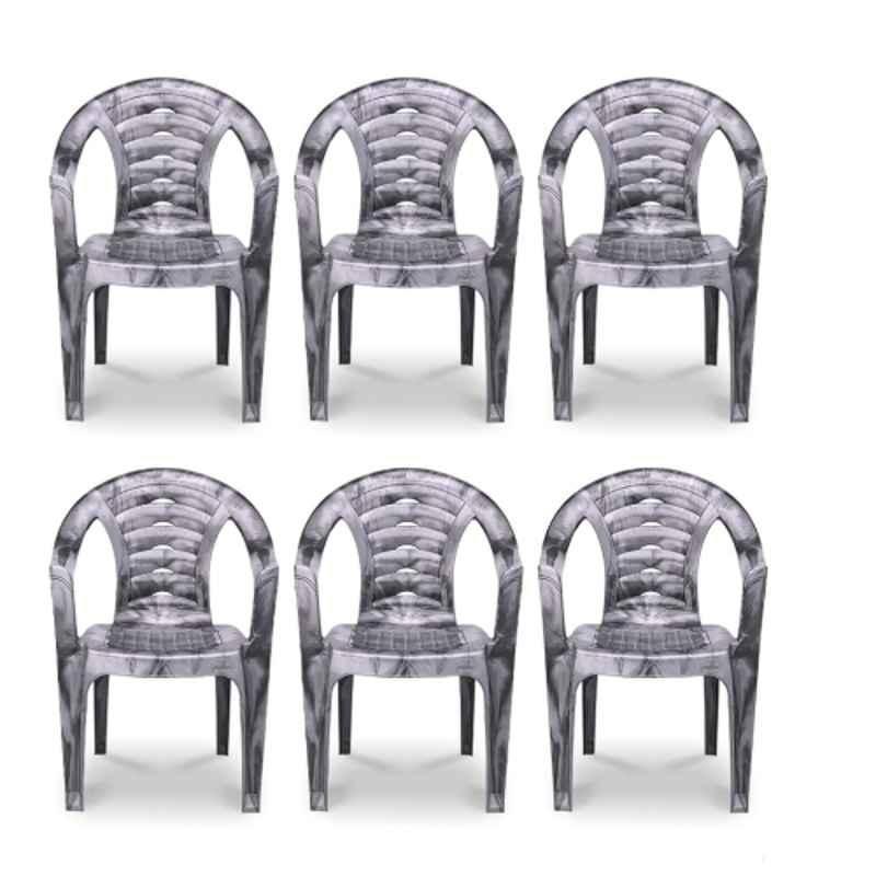 Maharaja Sunrise 590x600x800mm Plastic Silver Armrest Chair for Home & Office (Pack of 6)