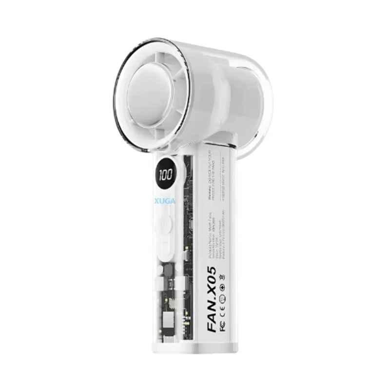 Xuga RIZZ X05-W 3.7W 6000mAh White Handheld Air Cooling Fan with 1 Year Warranty for Travel, Office & Outdoor Sports