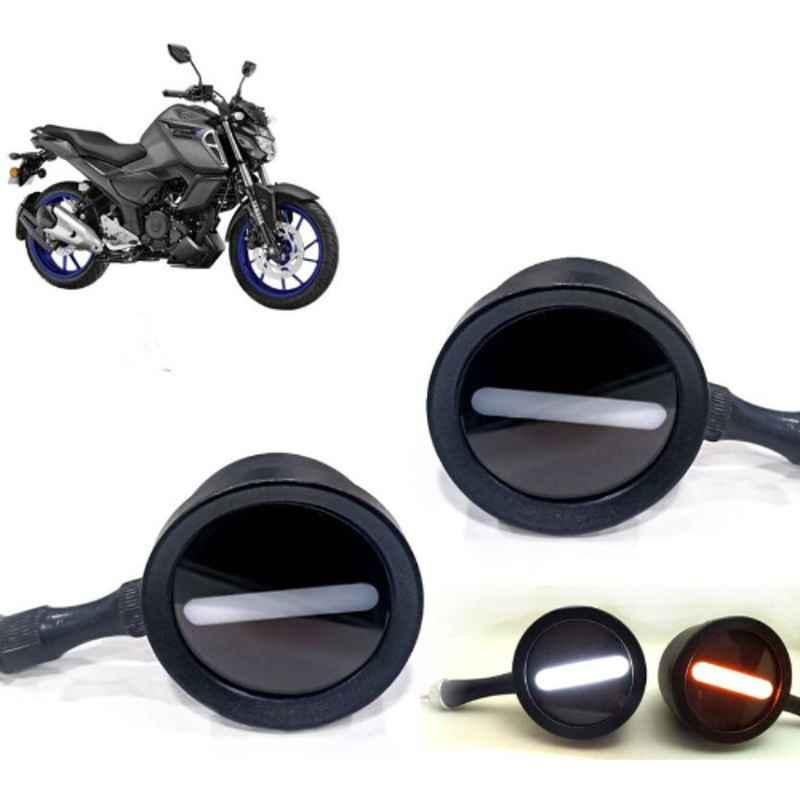Auto Pearl 2 Pcs 12V Black Bike Front LED Indicator Light Set for Yamaha FZ S V3, F444
