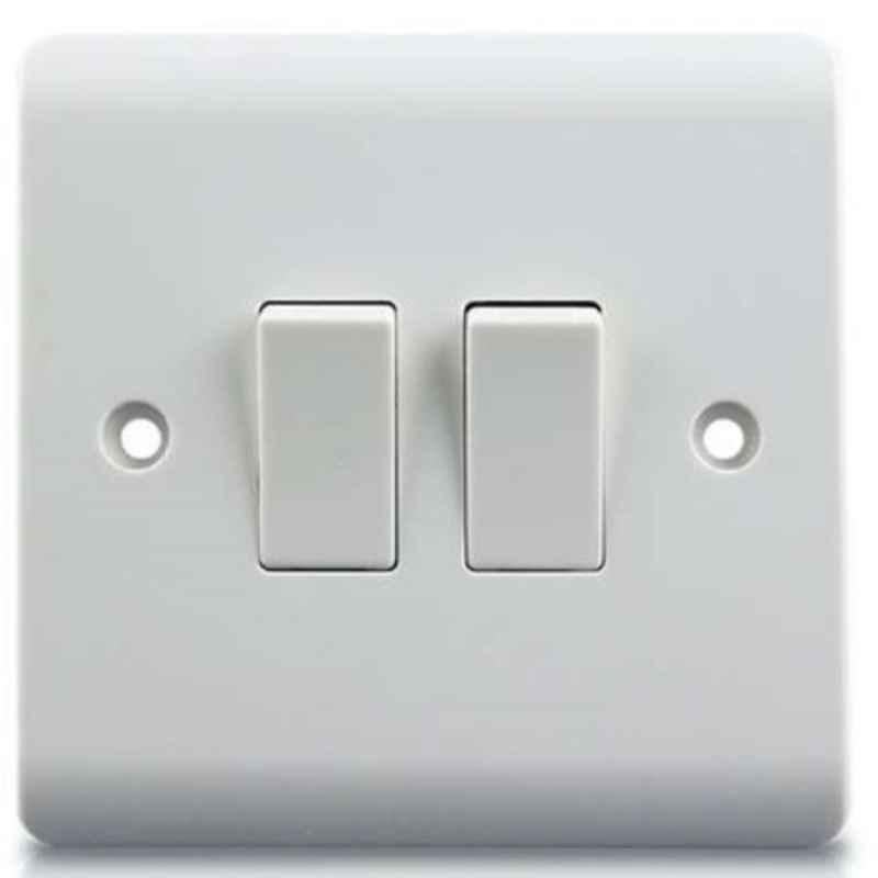 Micron 10A 2 Gang 2 Way Bakelite White Plate Switch, MME0204