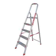 EMAC 5 Step Aluminium Silver Anti Slip Folding ECL Ladder with Platform, ECL-5-Step
