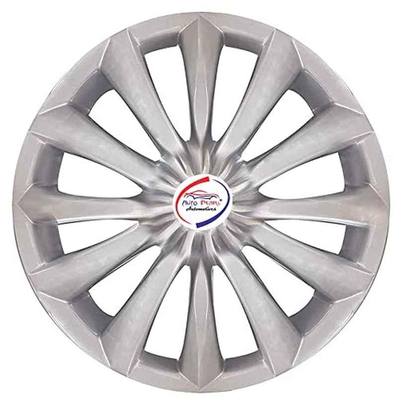 Auto Pearl 4 Pcs 13 inch Silver ABS Press Type Hubcap Wheel Cover Set with Retention Ring for All Cars AWC03