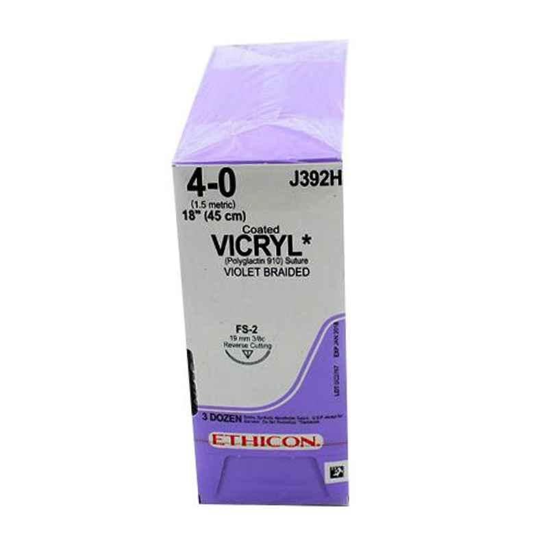 Ethicon NW2465 Vicryl 4-0 Absorbable Violet Braided Suture1, Size: 45cm (Pack of 12)