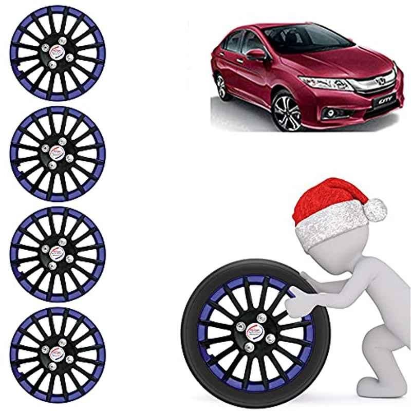 Auto Pearl 4 Pcs 15 inch ABS Black & Blue Car Wheel Cover Set for Honda City Idtec 2016