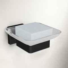 Plantex Stainless Steel Glass Soap Dish for Bathroom/Soap Holder/Soap Case/Soap Stand for Kitchen/Bathroom Accessories Aqua Black
