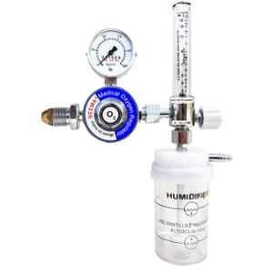 Seema 4 Bar Grey Single Stage Single Gauge Medical Oxygen Gas Regulator with BPC Flowmeter & Humidifier, S.SS.SG.H.MOX.FH