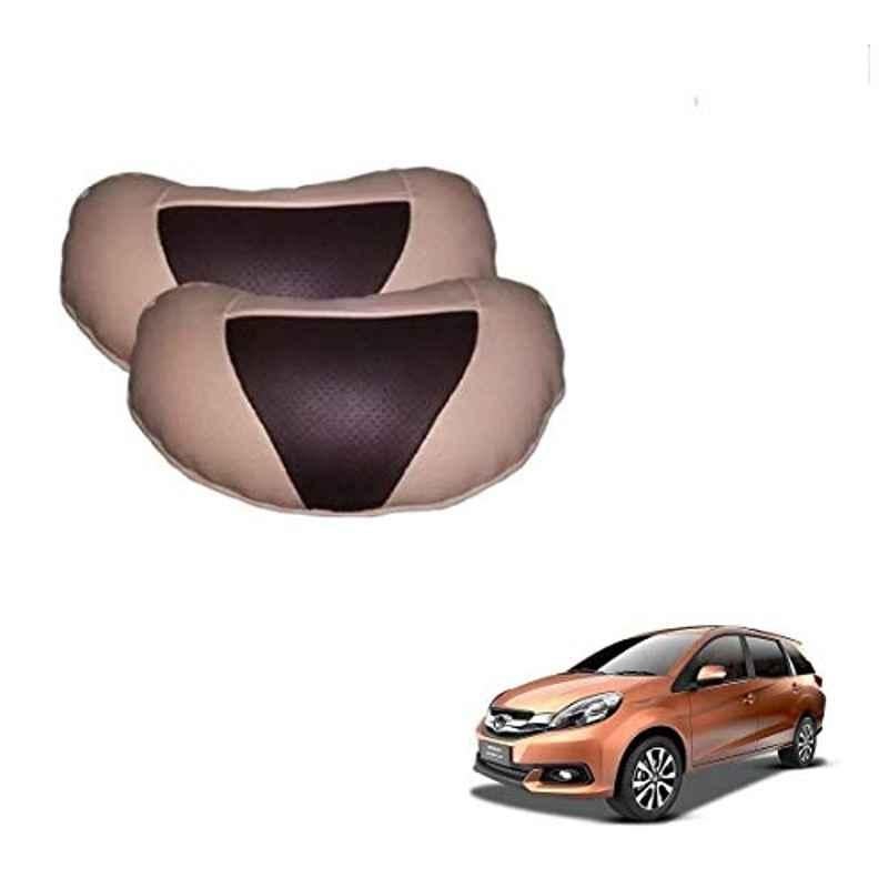 Kozdiko 2 Pcs Beige & Brown Car Neck Rest Cushion Pillow Set for Honda Mobilio