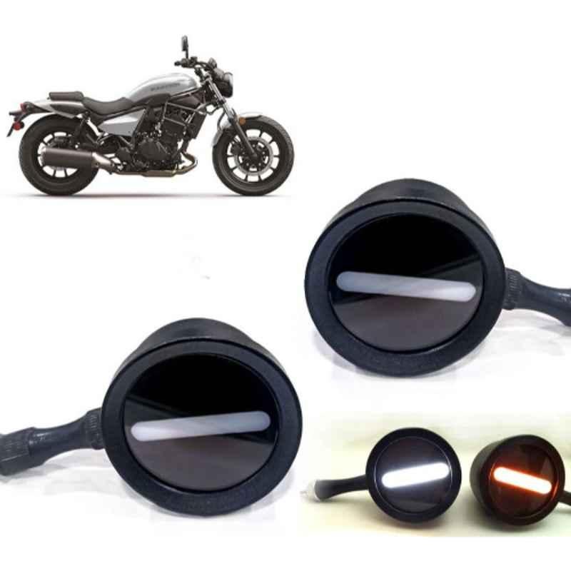 Auto Pearl 2 Pcs 12V Black Bike Front LED Indicator Light Set for Honda, F210