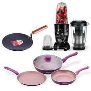 Wonderchef 400W Nutri Blend with Juicer Attachment Royal Velvet Plus & Ebony Roti Tawa Set, 63153040