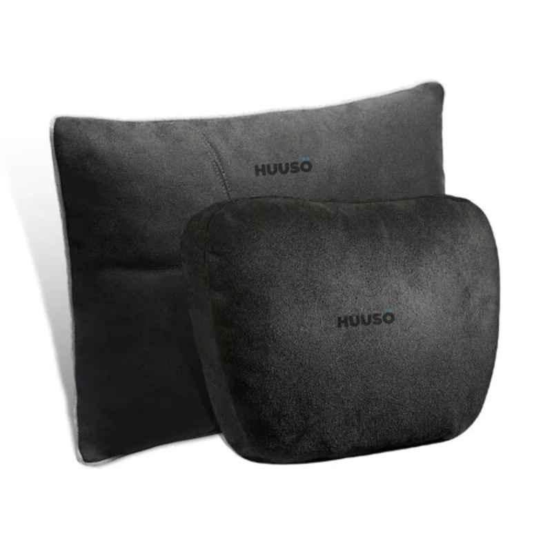 Huuso 2 Pcs Suede Velvet Black Super Soft Car Headrest & Pillow Lumbar Support Combo for Toyota Innova Hycross 2022