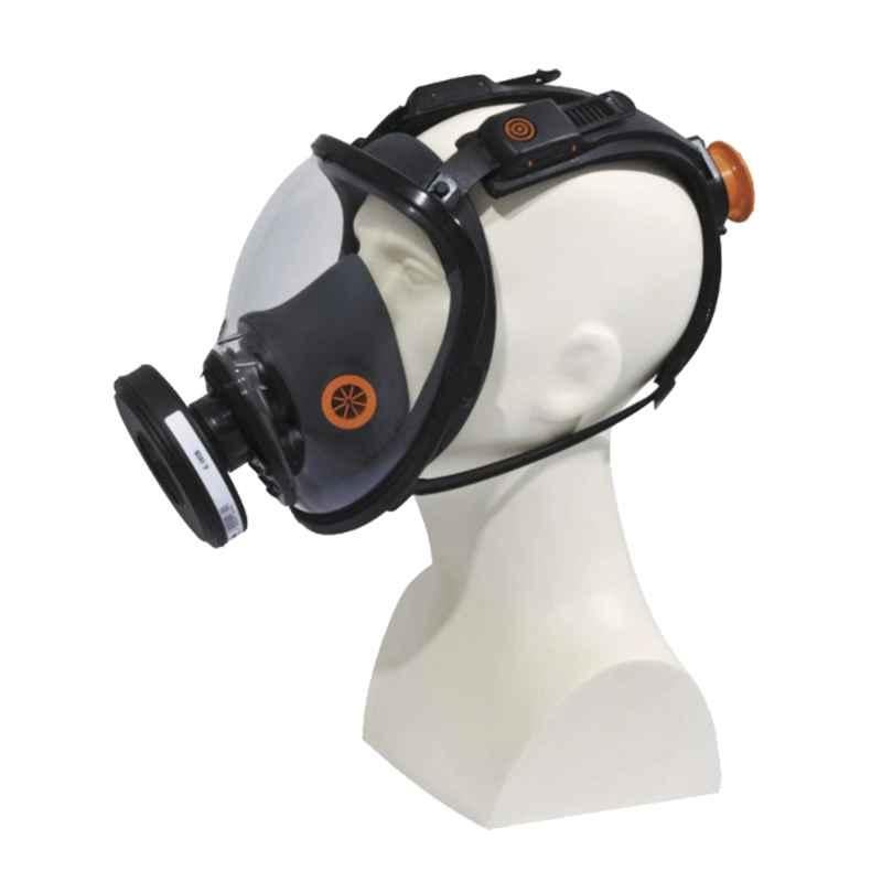 Deltaplus M9200 Silicone Black & Orange Full Face Rotor Mask, Size: Medium