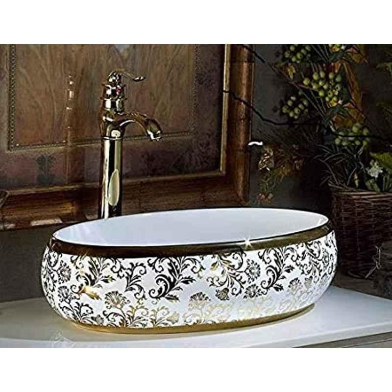 Generic Ncraze Ceramic Art Designer Ceramic Wash Basin/Vessel Sink/Over Or Above Counter Top Wash Basin For Bathroom (Model No 120)