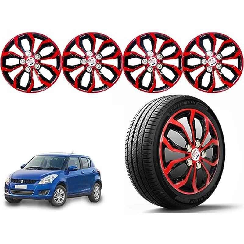 Auto Pearl 4 Pcs 14 inch Polypropylene Red & Black Press Type Car Wheel Cover Set with Retention Ring for Maruti Suzuki Swift 2011-2014