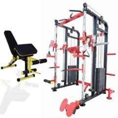 GYM24 Equipment Sonata 80kg Capacity Iron Black & Red Multi Functional Trainer Smith Machine & Power Cage with Exercise Bench
