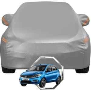 Allextreme Polyester Grey with Highlighter Car Cover with Mirror Pocket & Triple Stitched Bottom Elastic for Tata Tiago All Model & Years, TAT-TIAGO-GRY