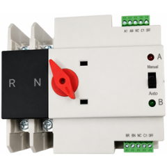 Ametron 2P 125A 230VAC White Dual Power Automatic Transfer Switch with DIN Rail Mount, Manual & Auto Changeover