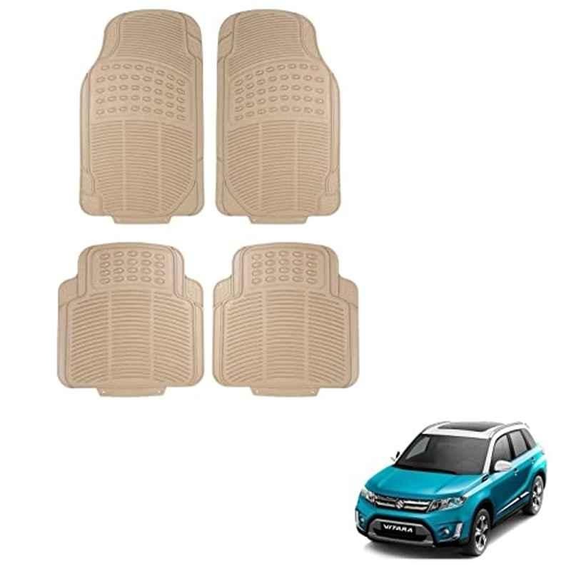 Kozdiko 4 Pcs Rubber Beige Car Simple Floor Mat Set for Maruti Suzuki Brezza