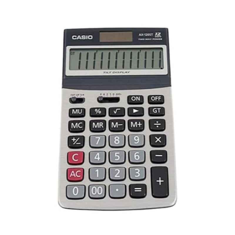 Casio AX 120ST 178.5x107x26.1mm Black, White & Grey 12 Digit Dual Power Calculator