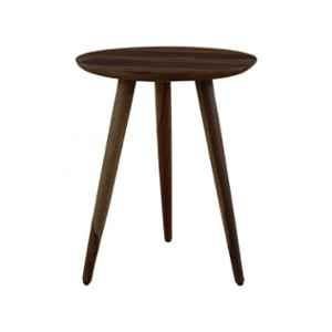 Angel Furniture Solid Sheesham Wood Semi Glossy Finish Dark Brown Round Tripod End Table, AF-162W