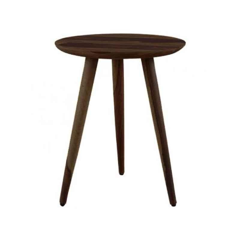 Angel Furniture Solid Sheesham Wood Semi Glossy Finish Dark Brown Round Tripod End Table, AF-162W