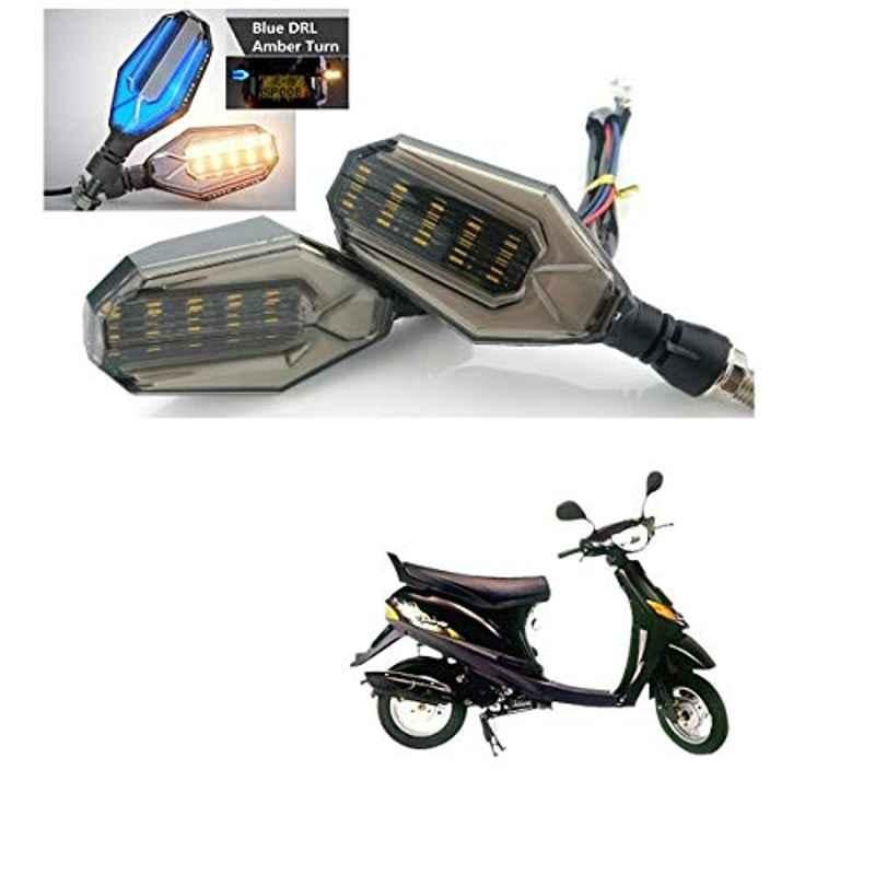 Kozdiko 4 Pcs Plastic Front & Rear U Shape Dual Color DRL LED BIke Indicator Set for Bajaj Spirit 640